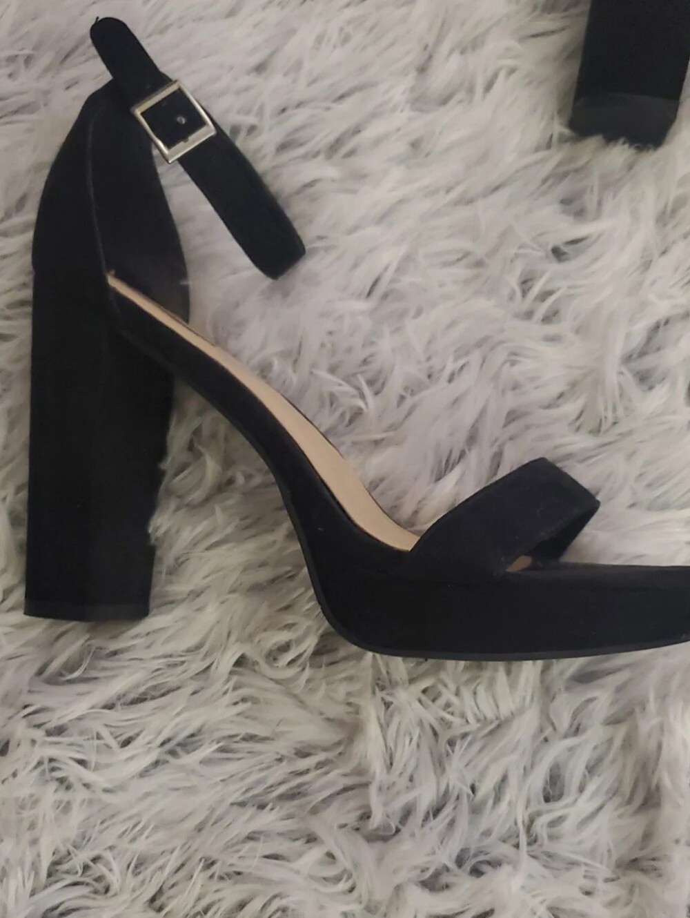 **Forever 21 Black Suede Ankle Strap Platform Block Heel Sandals Women’s Size 10